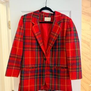 Red Tartan Plaid Blazer with Notch Lapel